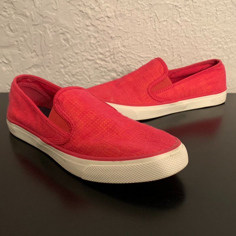 Sperry Women's Seaside Two-Tone Linen Slide On Sneaker, Pink/Coral, Size 9.5 / 9